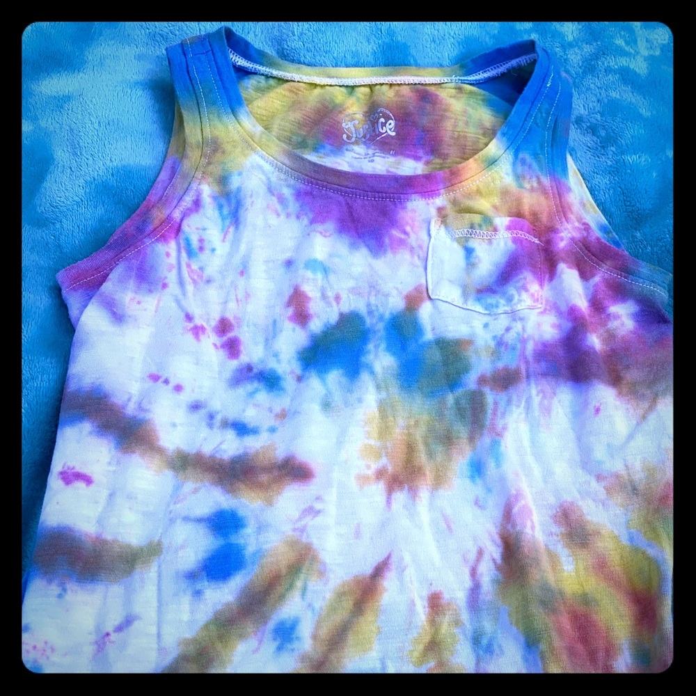 Size 10 tye-dyed Justice originally white top.